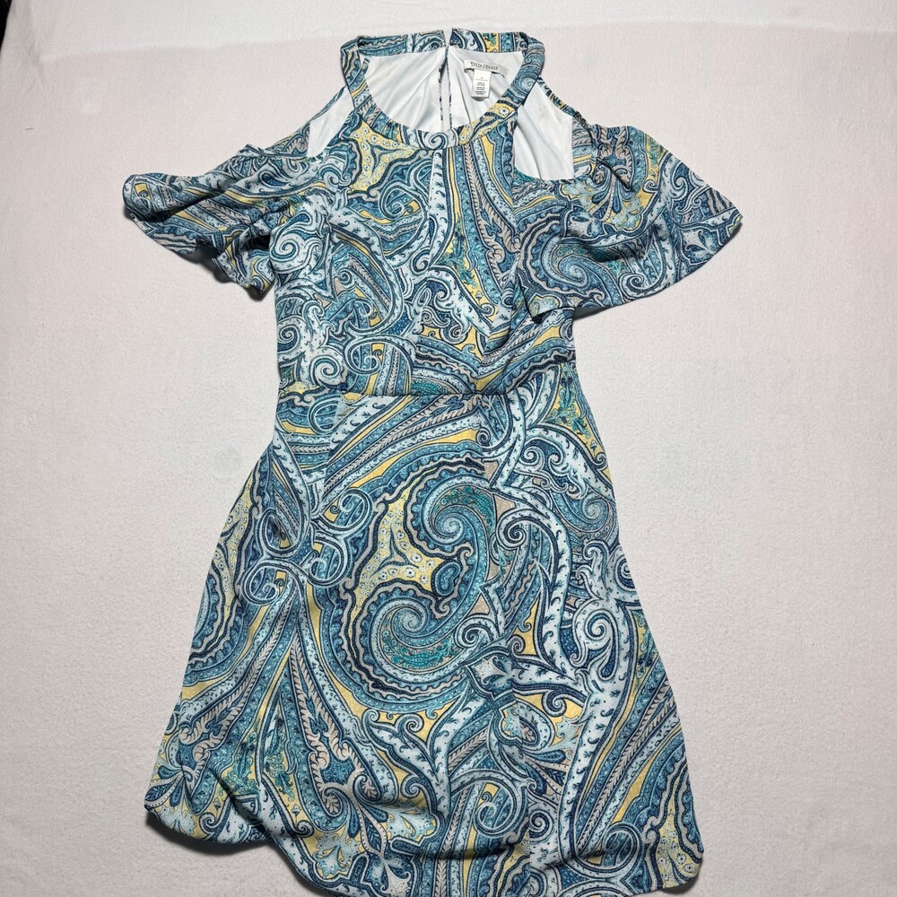 White House Black Market Size 6 Blue Yellow Paisley Dress